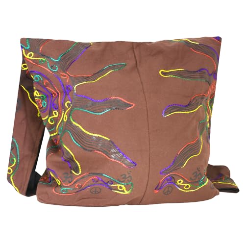 Mandala Crafts Hippie Bag, Large Boho Hobo Purse for Women, Crossbody Shoulder Sling Bags for Indie Style Bohemian Accessory - style: Brown Sun