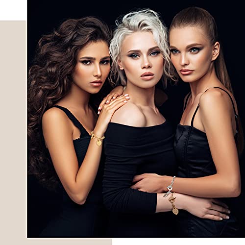 Emibele Heart Charm Bracelet for Women, Bible Verse Bracelet Stainless Steel 18K Gold Plated Bracelet Love Pendant Link Chain OT Clasp, Birthday Christmas Jewelry Gift for Mother Her - color: Gold
