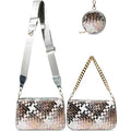 Handmade Woven Small Crossbody Bag for Women with Coin Purse, Designer Shoulder Handbag 3pcs Set, Mini Tote Clutch - color: Silver Multicolor