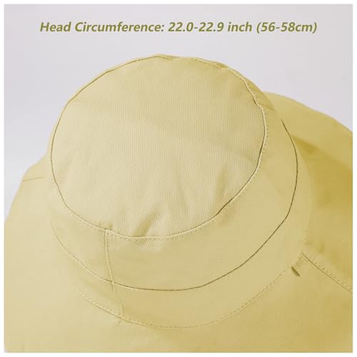 vidsel Womens Sun Hats Wide Brim Reversible Bucket Cotton Hat Packable Summer Travel Cap with Hat Clip,UV Protection - color: Yellow, size: Medium