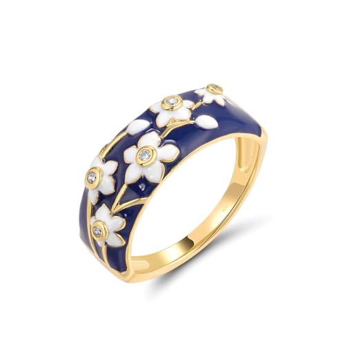 Santuzza 925 Sterling Silver Enamel Flower Pattern Ring for Women - color: Orchid