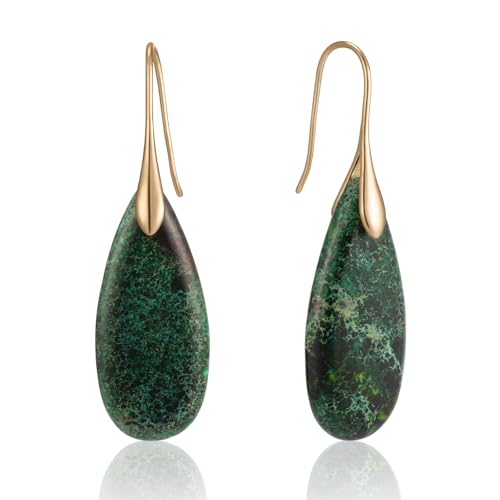 SELOVO Stone Fishhook Dangle Drop Earrings Statement Earrings for Women Stone - color: Green-Gold Color Hook