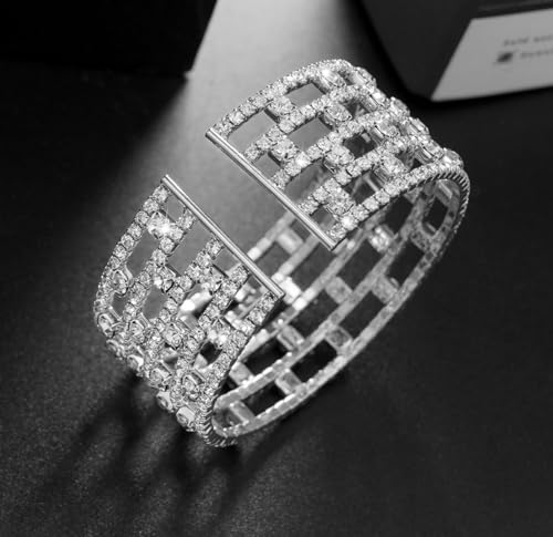 Rhinestone Bracelet for Women MultiLayer Crystal Cuff Bracelet Strand Layered Bracelet - color: Silver 3