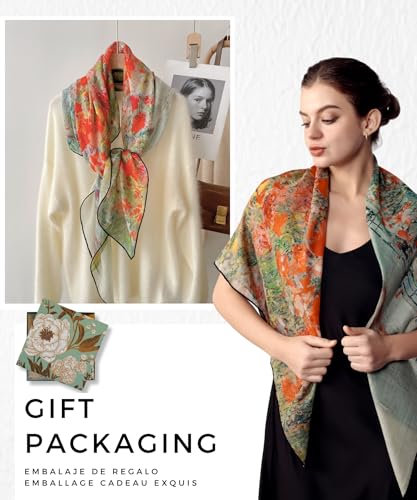 PoeticEHome Cashmere Scarf Wrap 36"x36" - Featherlight & Wrinkle-Free Artistic Square Shawl for Travel & Office, Gift Ready - color: Island Garden - 36"