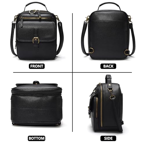 Small Crossbody Bags for Women Vegan Leather Messenger Purses, Vintage Wallet Anti Theft Shoulder Handbags with Card Slots - color: Black & Handle