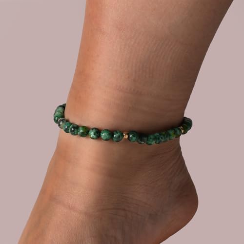 Softones 6mm Natural Stone Anklet for Women Gemstone Ankle Bracelets for Women Healing Energy Crystal Anklets Adjustable(8.5-10 Inches) - color: african turquoise