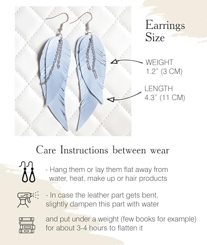 Black shiny Leather Feather Earrings for Women, Lightweight Minimal Boho Dangle Earrings, Small Simple Everyday Jewelry - color: baby blue