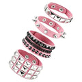 Handmade Black Leather Wrap Studded Bracelets for Women Men, 4Pcs Vintage Punk Wrist Cuff Bangle Wristband Emo Jewelry Gifts - style: Pink Square Stud Style