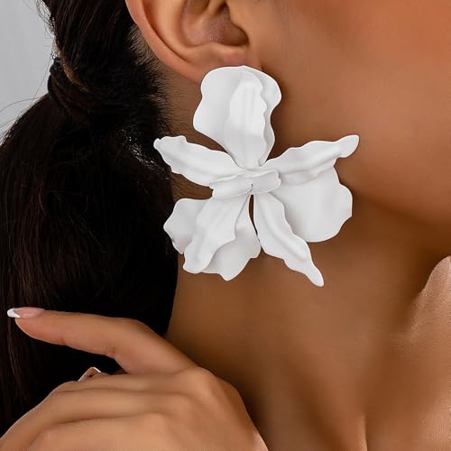 Large Flower Earrings For Women Fashionable Exaggerated Colorful Flower Earrings Vintage Elegant Statement Jewelry Accessories - style: white