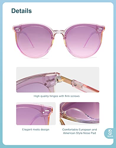 SOJOS Sunglasses Womens Trendy 2025 Classic Round Retro Vintage Shades Large Frame Sunnies SJ2067 - color: Purple