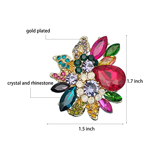 CSY Luxury Women's Austrian Crystal Leaves Flower Big Cocktail Statement Rings Stretch Adjustable Ring Jewelry Accessories - color: Multi-Color
