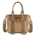 Montana West Western Cowhide Crossbody Bag for Women Designer Leather Tassel Top Handle Handbags - color: Beige