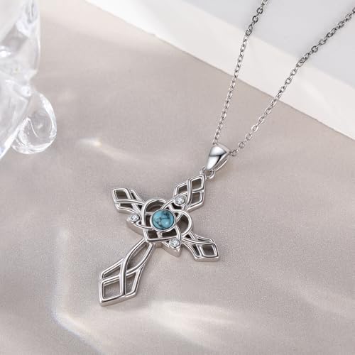Cross Necklace 925 Sterling Silver Turquoise Christian Pendant Religious Cross Jewelry Christmas Gifts for Women Men - style: Celtic A