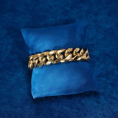 CG&KYGG 12MM 14K Gold Plated Cuban Link Bracelet for Men, Chunky 316L Stainless Steel Chain Necklace for Women, Gift for Birthday & Holiday(Delicate Package, Double Safety Clasp with 14K Stamp) - style: 18mm 14k gold bracelet