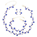 Elegant Brides Austrian Crystal Flower Choker Necklace Drop Dangle Earring Bracelet Wedding Jewelry Set for Bridesmaid Prom Costume Jewelry Set for Women - color: Blue-Gold Plated