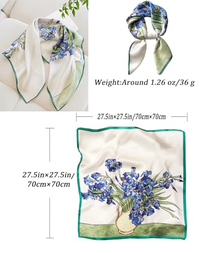Saiusloa Neck Scarf For Womens Silky Head Scarves Hair Bandanas Square Scarf Fashion Accessories lightweight - color: 22-oil Painting Iris