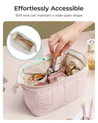 BAGSMART Makeup Bag Travel Toiletry Bag, Puffy Padded Make Up Bags for Women Makeup Organizer Case, Wide-open Pouch Purse Travel Essentials Toiletries Accessories Brushes, Lake Green - color: 17-Lake Green