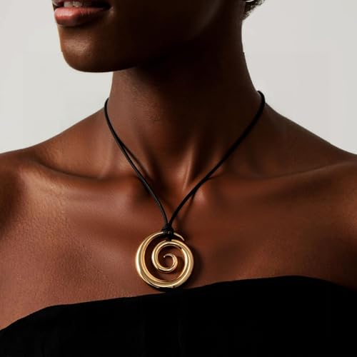 Frodete Statement Necklace for Women Chunky Gold Necklaces Long Pendant Necklace Boho Necklaces Gold Pendant Jewelry Cowboy Chic Style Cowgirl Outfit - color: Z11:Spiral Pendant necklace