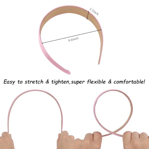 Wecoe 10 Pack Pink Headbands 1 Inch Wide Satin Headbands Women Non Slip Fashion Plain Head Bands Solid Hair Bands DIY Valentine's Day Hair Accessories for Women Girls Diademas Para Mujer - color: Pink