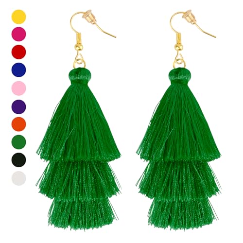 Earrings for Women Dangling, Layered Tassel Earrings Fringe Earrings Bohemian Studs Drop Earrings - color: Green