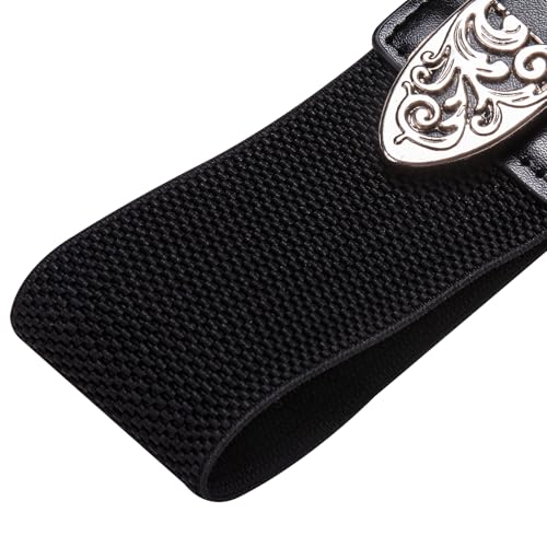 Dubulle Womens Belt Chain Leather Belts Vintage Western Adjustable Elastic Double Buckle for Cowboy Pant Dress - color: Silver Black