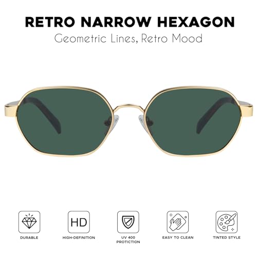 mosanana Trendy Retro Hexagon Sunglasses for Women Metal MS52593 - color: C3 Gold/Green