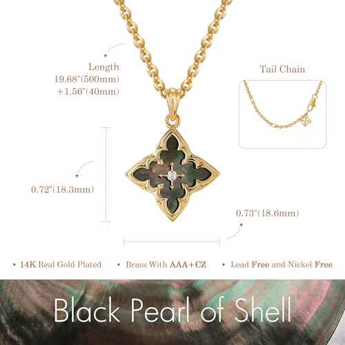 Fettero Gold Clover Necklace for Women Dainty 14K Gold Plated CZ Pendant Necklace Adjustable Chain Choker Charm Colorful Clover Pendant Lucky Necklaces for Women Jewelry - color: Black - mother of pearl