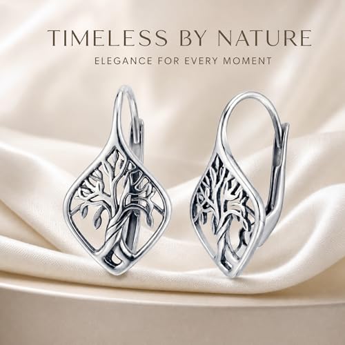 LeCalla 925 Sterling Silver Filigree Dangle Drop Leverback Earrings for Women | Long 925 Silver Dangle Leverback Earrings Hypoallergenic Filigree Tear drop Earrings Jewelry - style: Filigree Tree of Life Drop-20mm