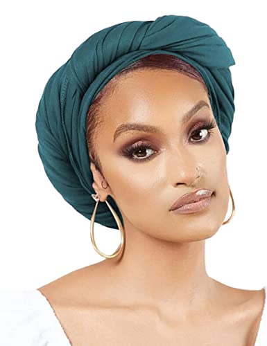 Nonbongoy Head Wraps for Black Women Stretch Headwraps Large Hair Wraps Hijab Scarves for Muslim Head Scarf Turban Headbands - color: 1-cyan Headwrap