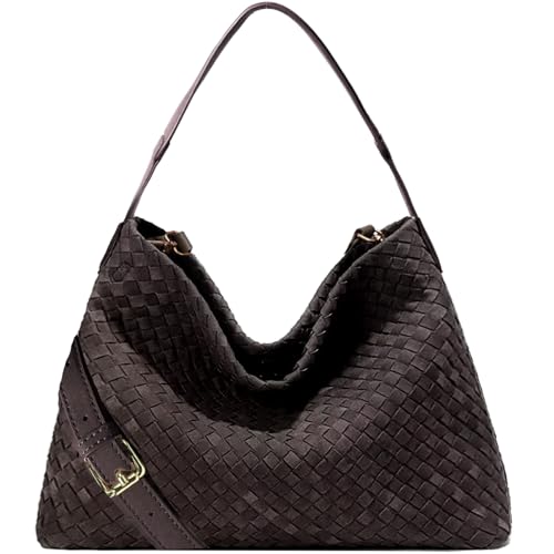 JINMANXUE Women Boston Bag, Woven Hobo Tote Handbag and Purses, Female Satchel Messenger Bags, Fashion Shoulder Crossbody Bag - color: Frosted Coffee