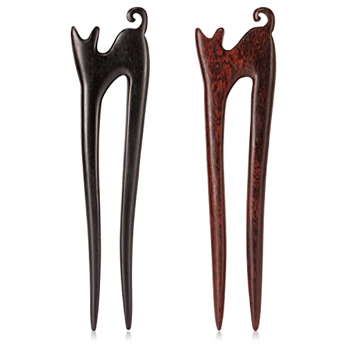 2PCS Wooden Hair Sticks French Twist Hair Pin, Handmade Ebony Sandalwood Hair Forks Hair Sticks for Buns, Vintage Chinese Hair Pins Hair Chopsticks for Long Thick Hair Women Chignon Bun Updo Hairstyle