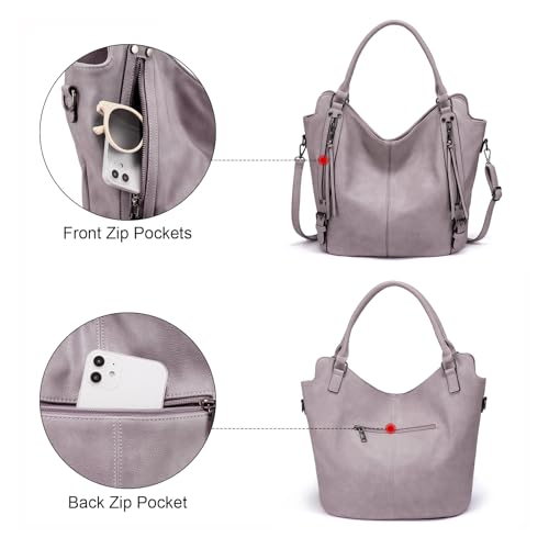 Tote Bag for Women PU Leather Shoulder Bags Fashion Hobo Bags Large Purse and Handbags with Adjustable Shoulder Strap - color: Light Purple