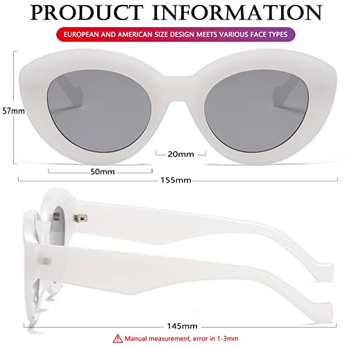 AIEYEZO Oversized Cat Eye Sunglasses for Women Cute Oval Thick Frame Cateye Sun Glasses Chic Retro Style Shades - color: 2 Set (Candy White + Olive Green)