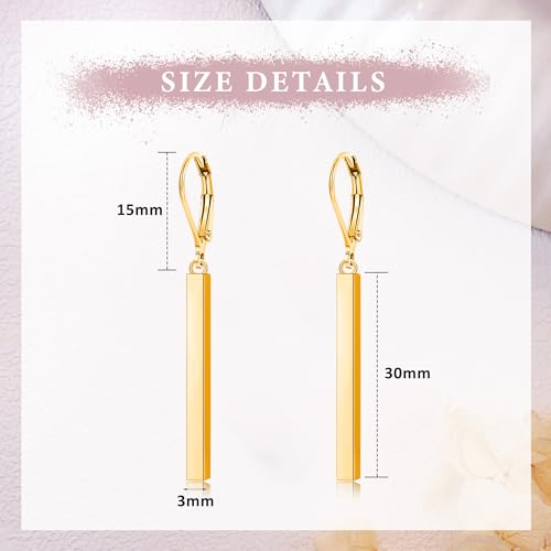 Leverback Earrings Dangle Earrings for Women Dangly Earrings Anniversary Birthday Gifts for Women - style: Vertical Bar Earrings-Gold