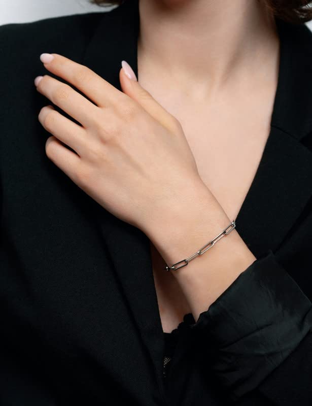 925 Sterling Silver Paperclip Bracelets 3/4/5mm Silver/Gold Plated Bracelets for Women Paperclip Chain Bracelet for Men 6.5-9 Inches - color: Silver 5mm, size: 8.5