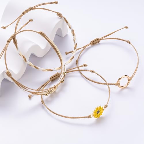 Sunflower Friendship Bracelets Boho Stackable String Bracelets Cute Trendy Gifts for Teen Girls Women - color: Sand