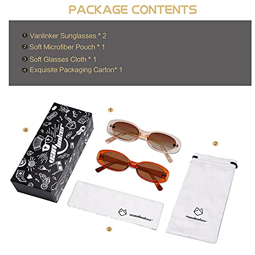 VANLINKER Polarized Retro Oval Sunglasses for Women and Men Small 90s Style VL9580 - color: C3c5 Brown Frame/Light Brown Frame