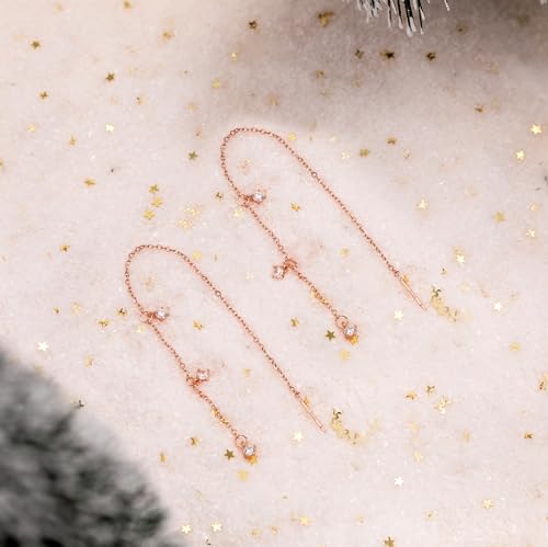 NECOCY Gold Dangle Earrings for Women Non Tarnish 14K Gold Plated Drop Wedding Hypallergenic Earring Dainty Long Hanging Chain CZ Pearl Threader Earrings Trendy Silver Plated Jewelry for Women - style: Rosegold&Style3