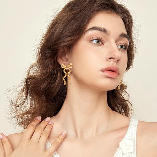 Gold Silver Bow Drop Earrings for Women Long Tassel Chain Bow Earrings Ribbon Bowknot Dangle Earrings Jewelry Gifts - color: Gold Bow D