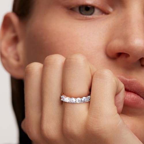 3.5mm Stackable Rings S925 Sterling Silver Created Birthstone & Cubic Zirconia Ring for Women Wedding Bands Anniversary Birthday Jewelry Size 6 to 10(with Box) - color: 03-Created Aquamarine & CZ-Mar