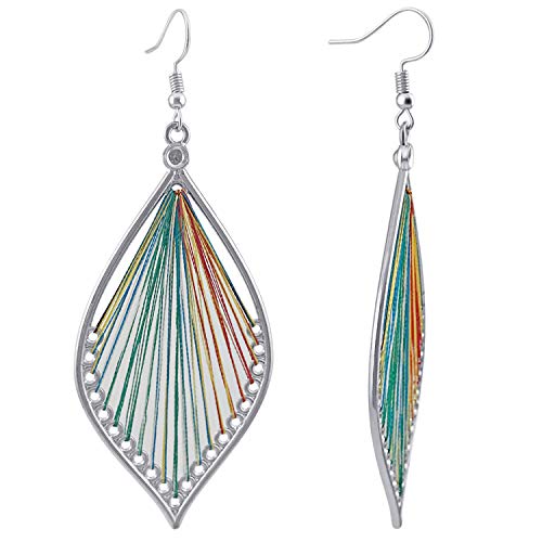 Earrings for Women Colorful Layered Leaf Earrings Bohemian Dangle Drop Tassel Silver Earrings Women Gifts - style: leaf earrings