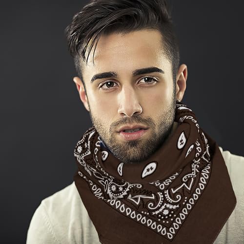 6 Pack Pure Cotton Bandana, Multi-Purpose Square Handkerchief, Face Mask headband for Men and Women - color: Brown