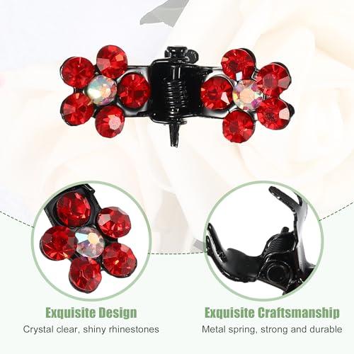 VOCOSTE 12 Pcs Mini Hair Claw Clip, Small Rhinestone Hair Clips, Metal Little Hair Clips for Women and Girl Flower Hair Accessories, Red - color: Red