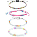 Beach Bracelet Set for Men and Women, Surfer Men Bracelet, Braided Boho Summer Bracelets Adjustable Men's Bracelet Handmade Women Bracelet String Rope Ankle Bracelets Birthday Gift - style: 4pcs Boho Bracelets Ankles White