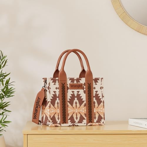 Wrangler Aztec Tote Bag for Women Boho Shoulder Purses and Handbags - color: Angel Diamond Camel (Guitar Strap)