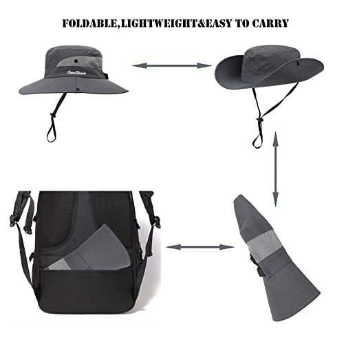 Womens Summer Sun Hat Beach Hat Wide Brim Outdoor UV Protection Hat Foldable Cool Mesh Ponytail Bucket Hat - color: Grey
