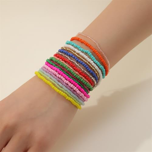 Fuqimanman2020 18Pcs Boho Stackable Beaded Bracelets for Women Colorful Handmade Multilayered Rice Beads Anklets Set Summer Beach Bohemian Jewelry Gift - color: Style 1 Multicolor A