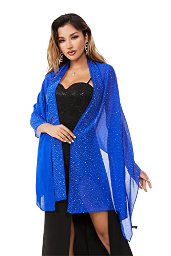 Shawls and Wraps for Evening Dresses Sheer Chiffon Women Elegant Soft Silky Sparkly Wedding Bridal Scarf - color: Royal Blue C