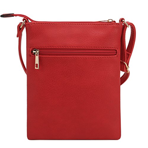 DELUXITY Crossbody Purse Bag Shoulder Bag Multi Pocket Zipper Purse - color: Red