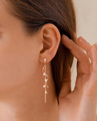 Dangle Earrings for Women - 14K Gold/White Gold/Rose Gold Plated Butterfly Heart Star Hoop Chain Long Tassel Cubic Zirconia CZ Dangle Earrings - color: Rose gold CZ Twist